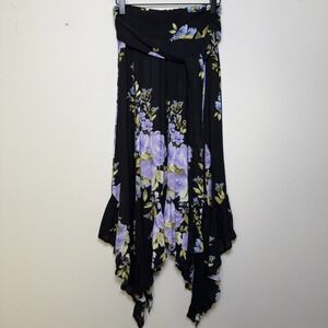 VTG 90s Women Fairy Whimsigoth Asymmetrical Maxi Skirt Large Black Purple Floral